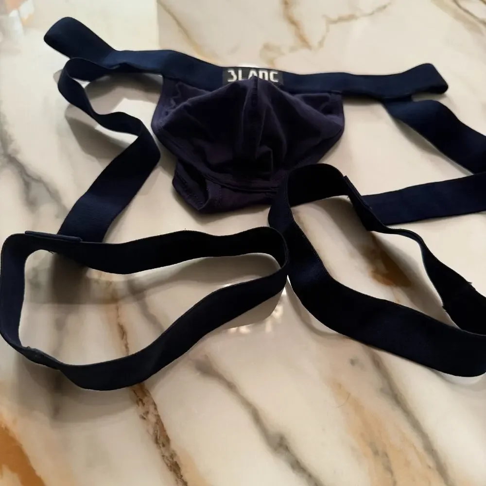 NEW Blanc Menswear Cotton BL087 Lyon Garter Thong Color Navy Blue Size Medium